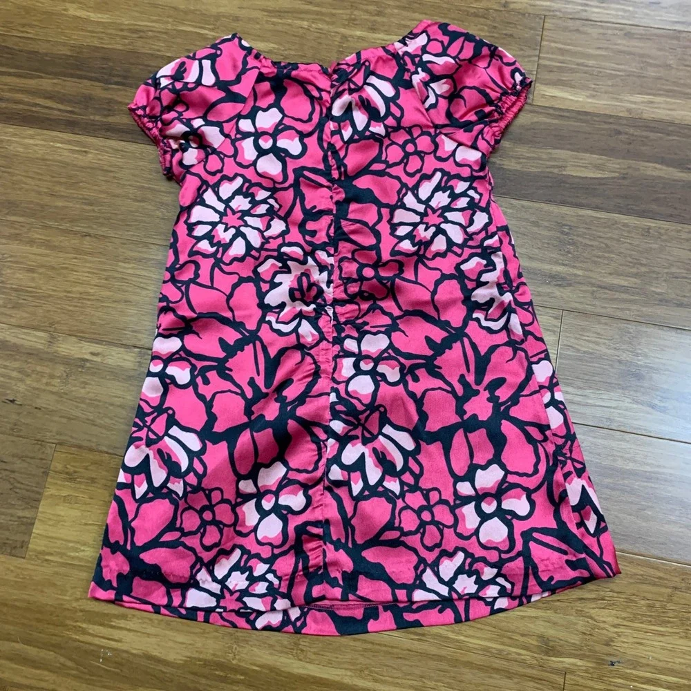 DKNY Girls Pink Floral Print Short Sleeve‎ Dress Size 3T Satin Summer Bright